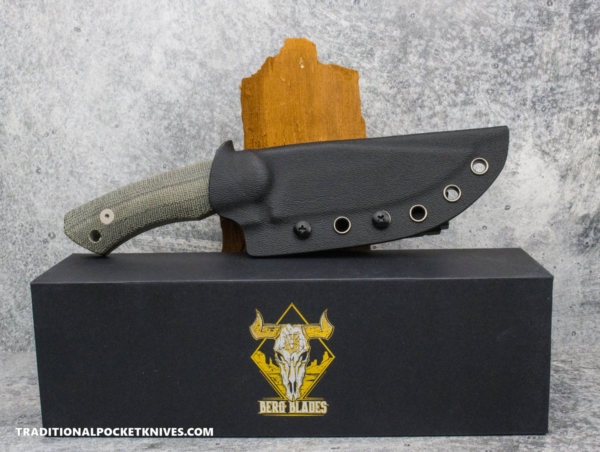 BergBlades Alpha Fixed Blade Black Micarta CPM S35VN Stonewash / Kydex Sheath