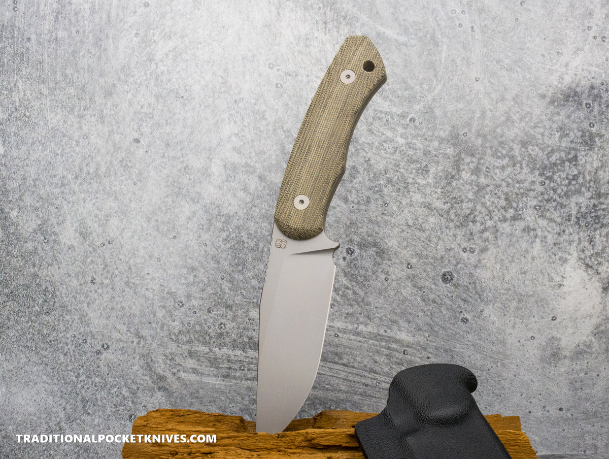 BergBlades Alpha Fixed Blade Green Micarta CPM S35VN Stonewash / Kydex Sheath