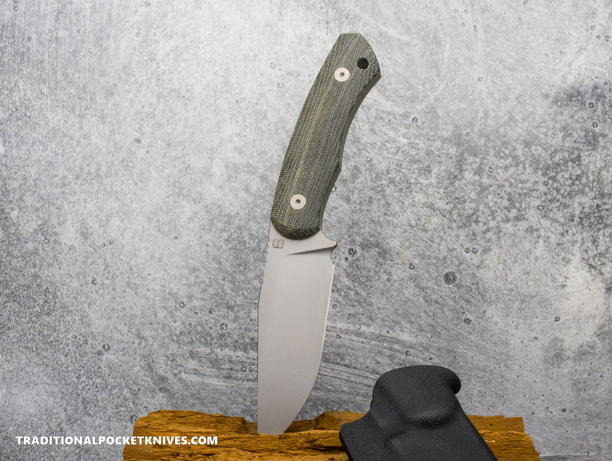 BergBlades Alpha Fixed Blade Black Micarta CPM S35VN Stonewash / Kydex Sheath