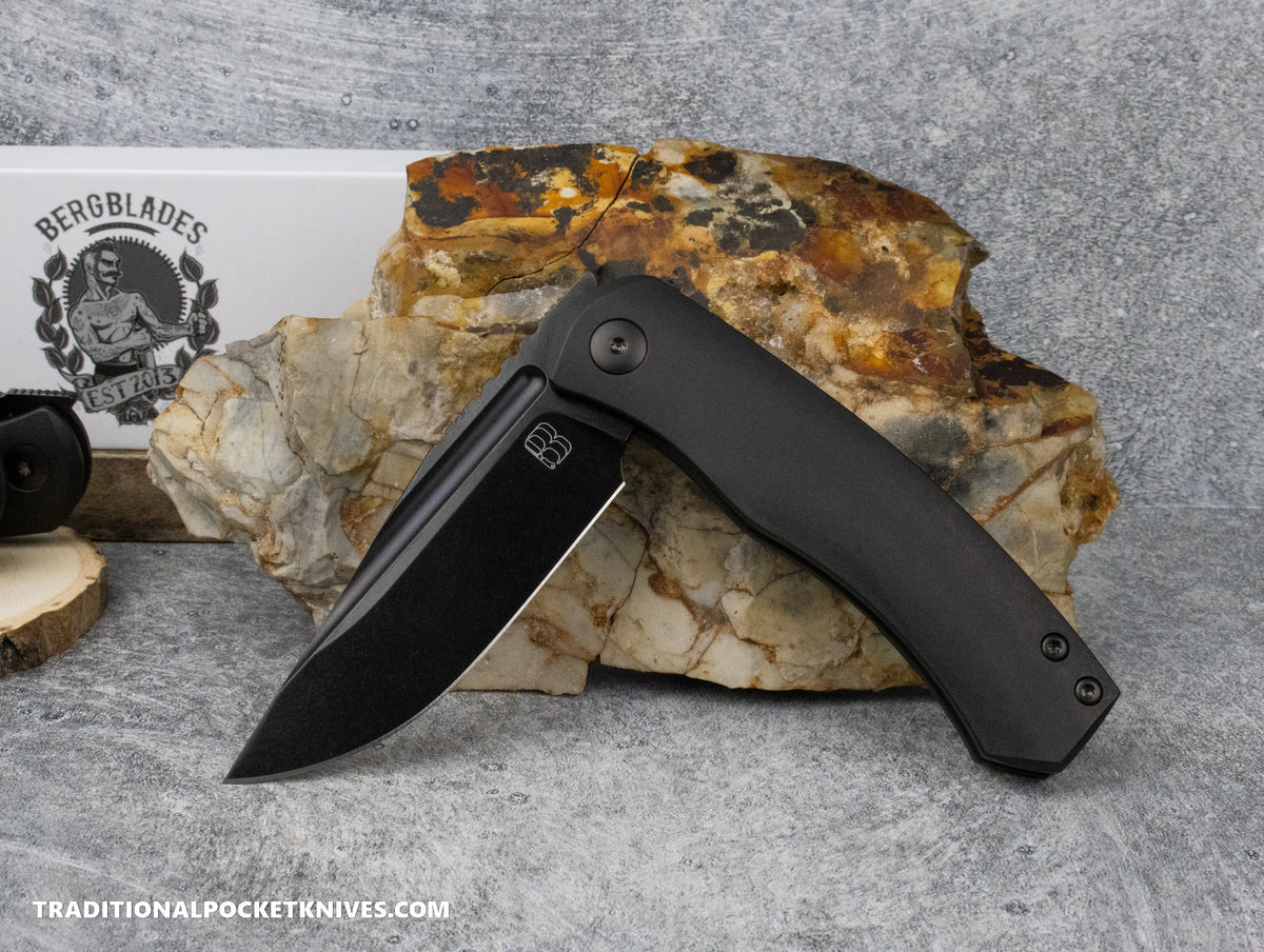 BergBlades Alpha Frame Lock DLC Titanium Polished Stonewashed DLC Magnacut