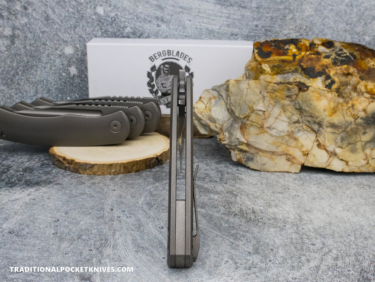 BergBlades Alpha Frame Lock Sandblast Stonewash Titanium Magnacut