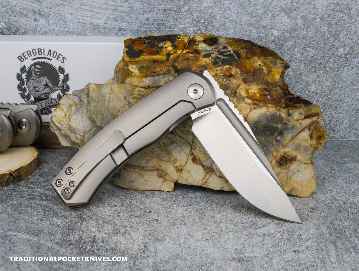 BergBlades Alpha Frame Lock Beadblast Satin Titanium Magnacut