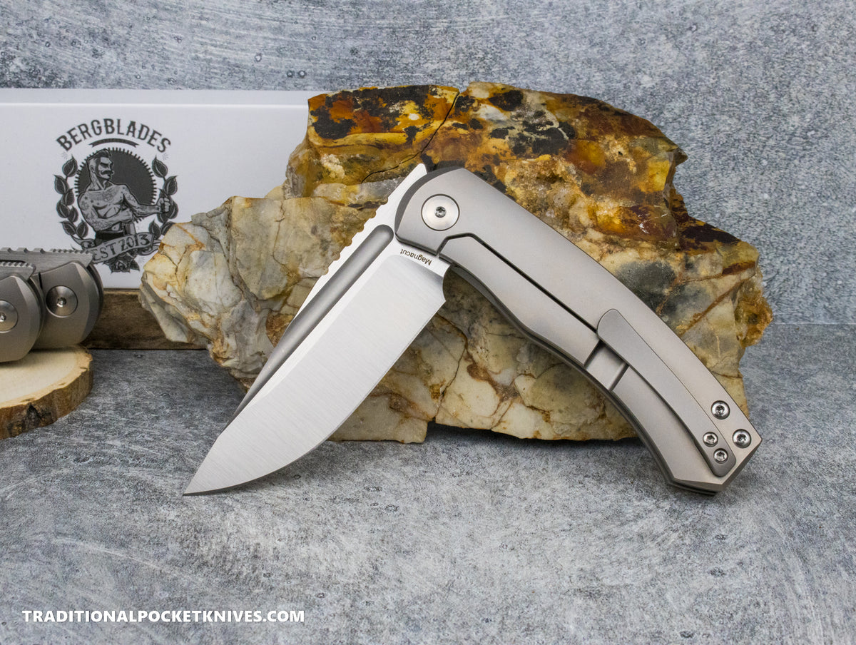 BergBlades Alpha Frame Lock Beadblast Satin Titanium Magnacut - ***LEFTY***