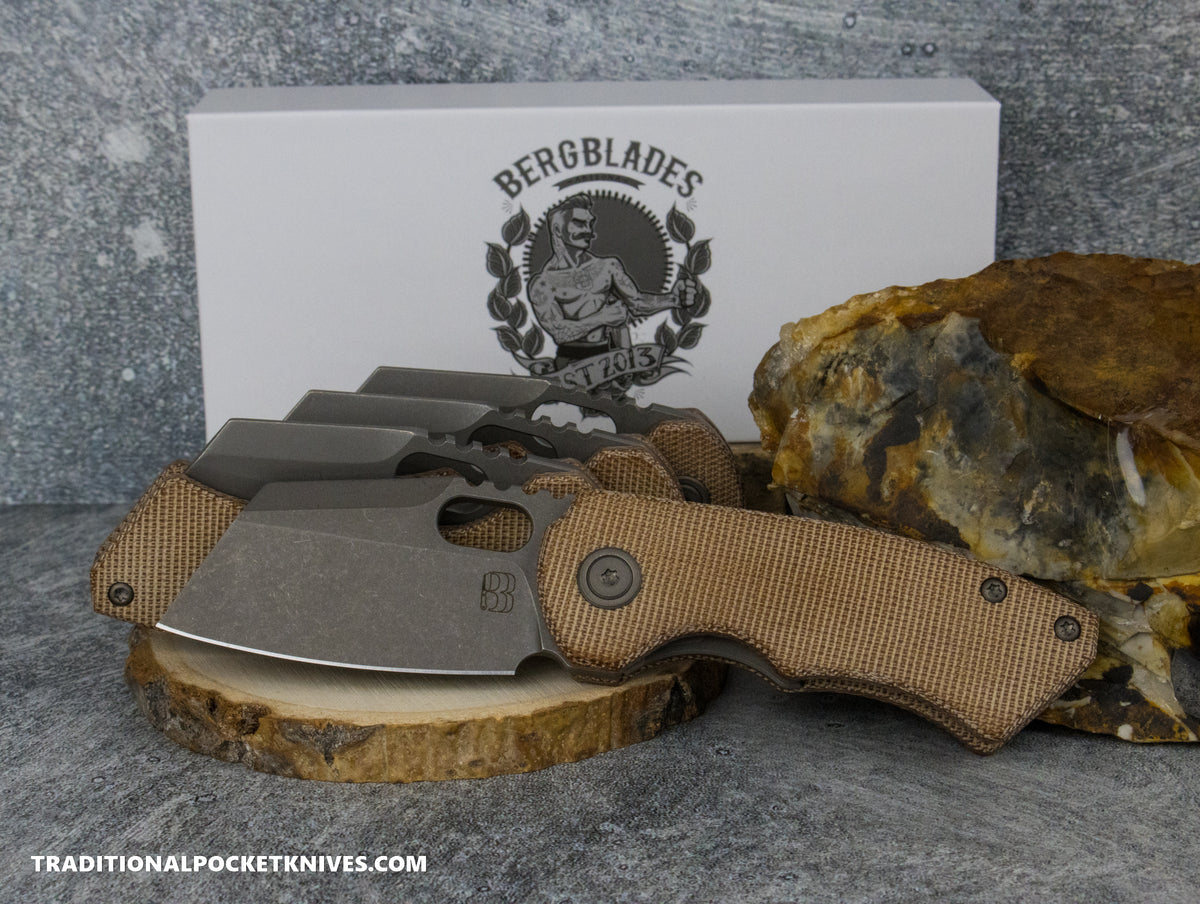 BergBlades Mini SLim 2.0 Natural Micarta S90V Dark Sandblast Stonewashed