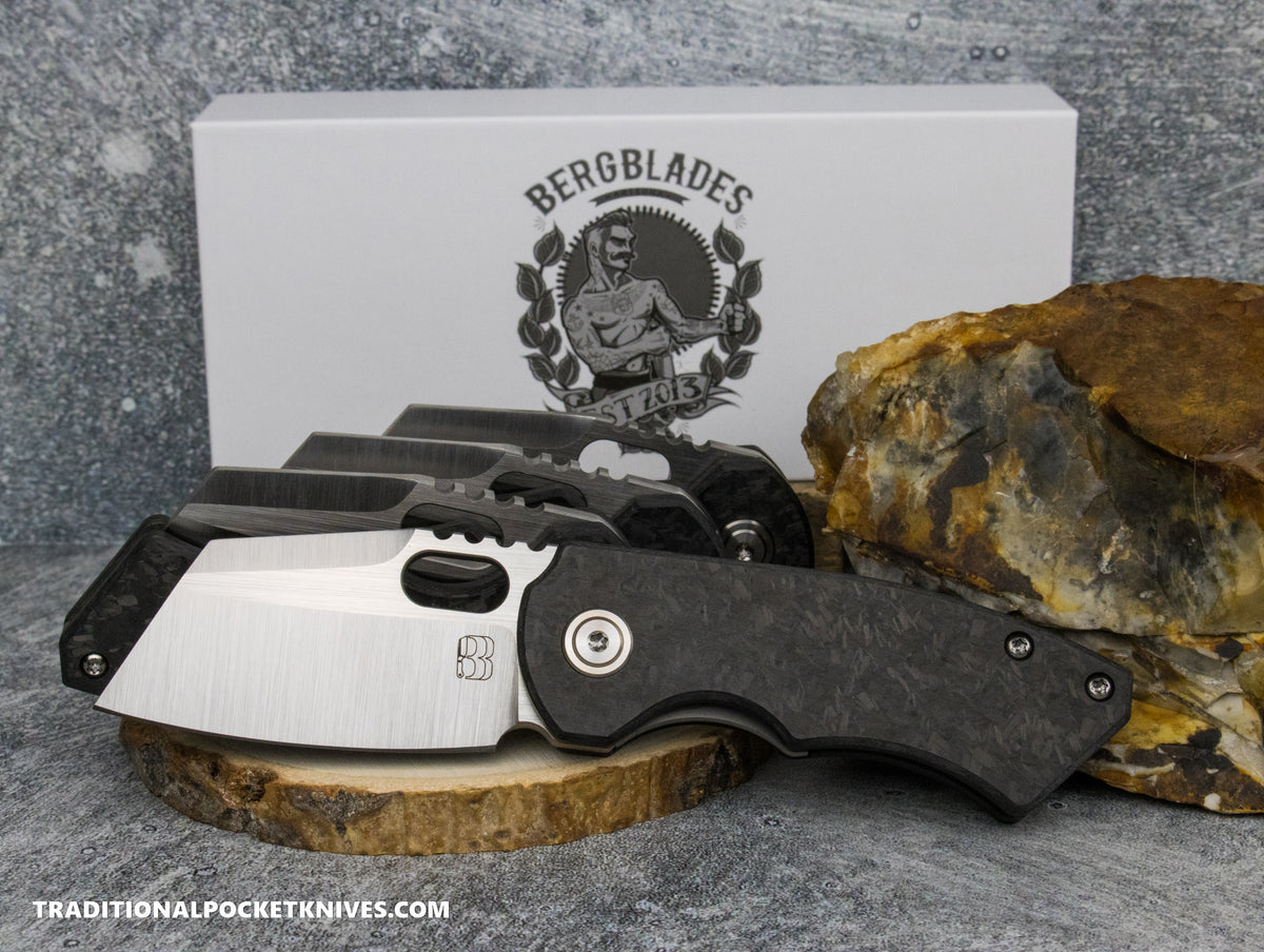 BergBlades Mini SLim 2.0 Marble Carbon Fiber S90V Machine Satin