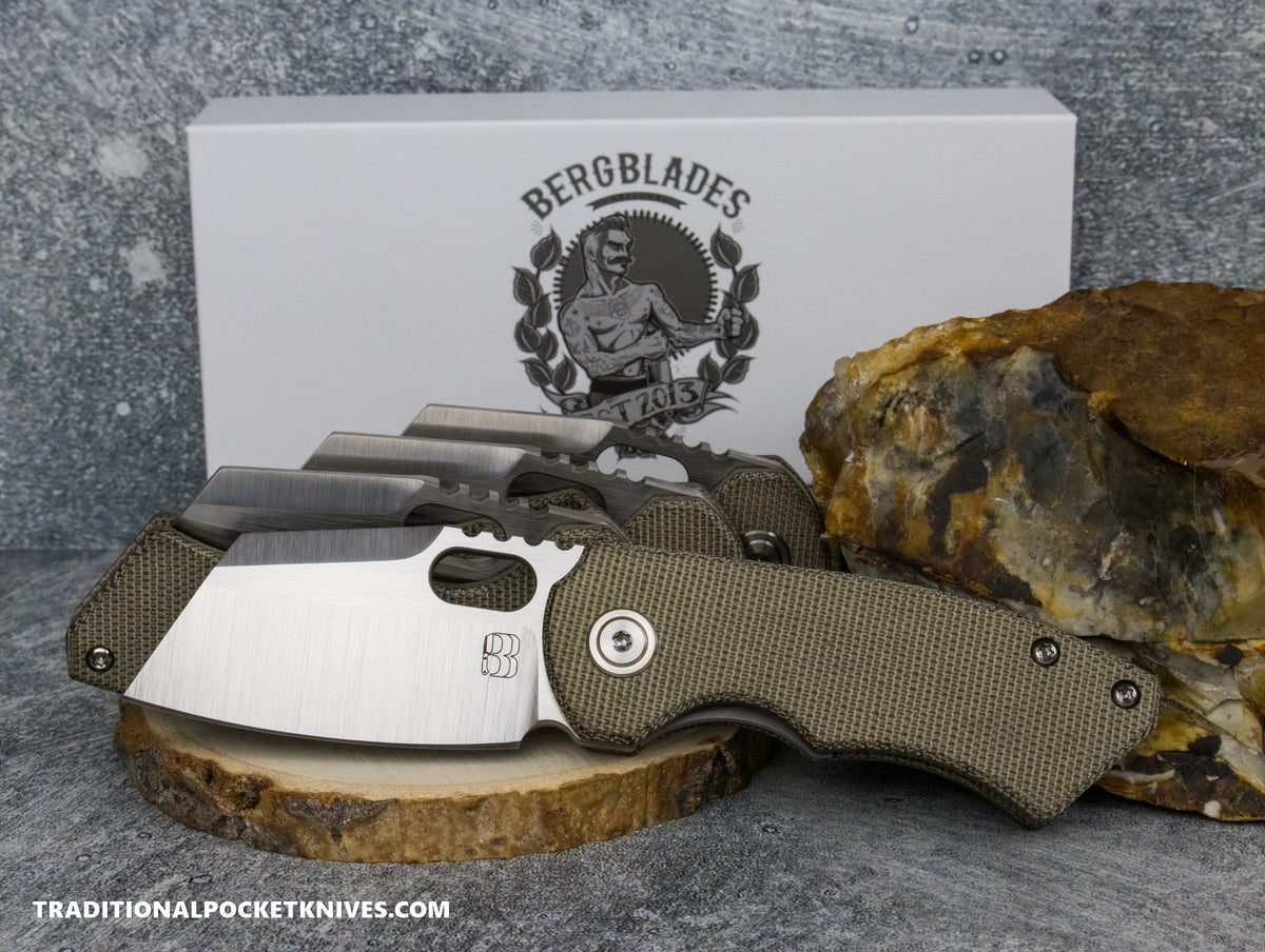 BergBlades Mini SLim 2.0 Green Micarta S90V Machine Satin