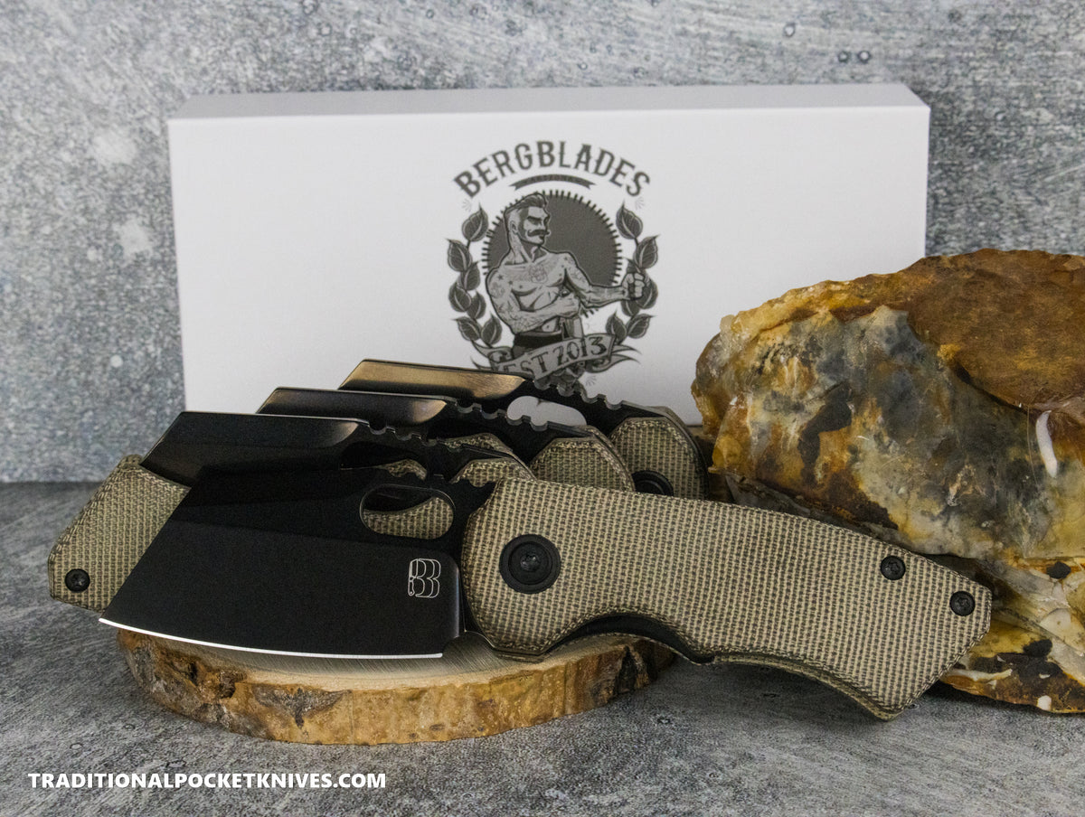 BergBlades Mini SLim 2.0 Green Micarta S90V Polished Stonewash DLC