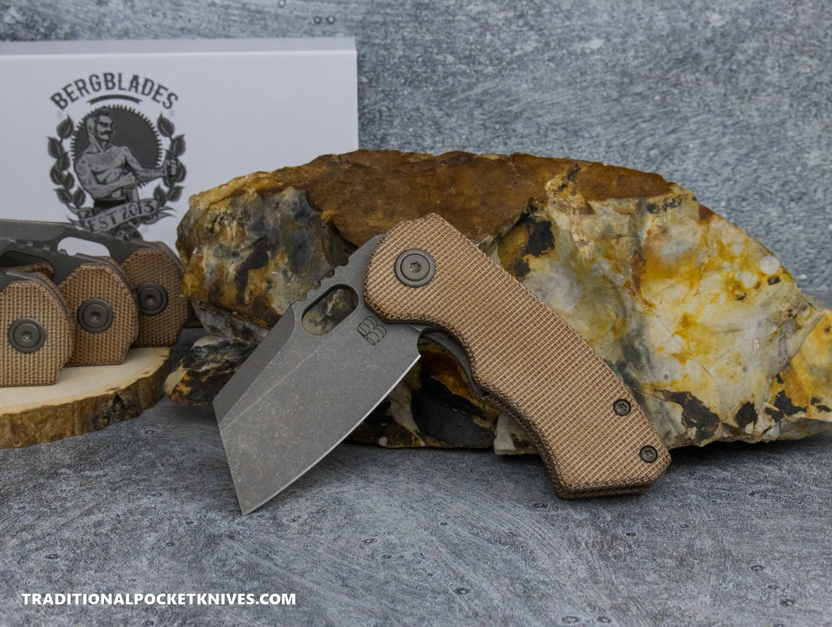 BergBlades Mini SLim 2.0 Natural Micarta S90V Dark Sandblast Stonewashed