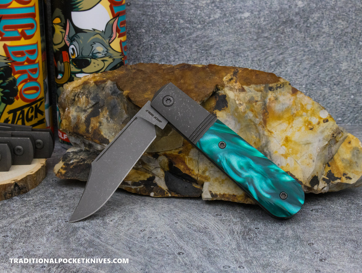 Jack Wolf Knives Big Bro Jack Kirinite Oz Green Blast and Tumble