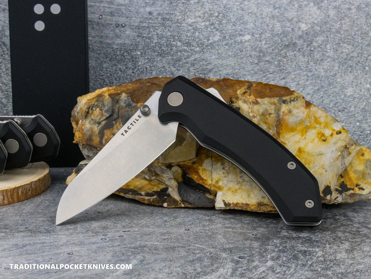 Tactile Knife Co. Chupacabra Black Aluminium Tumbled Magnacut Lynch Northwest Titanium Pocket Clip