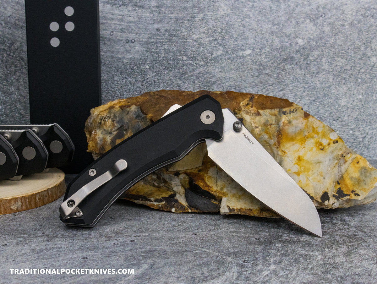 Tactile Knife Co. Chupacabra Black Aluminium Tumbled Magnacut Lynch Northwest Titanium Pocket Clip