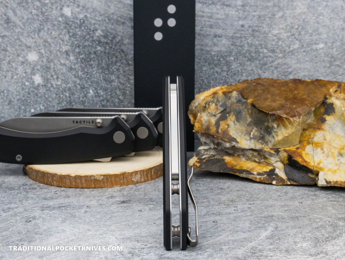 Tactile Knife Co. Chupacabra Black Aluminium Tumbled Magnacut Lynch Northwest Titanium Pocket Clip