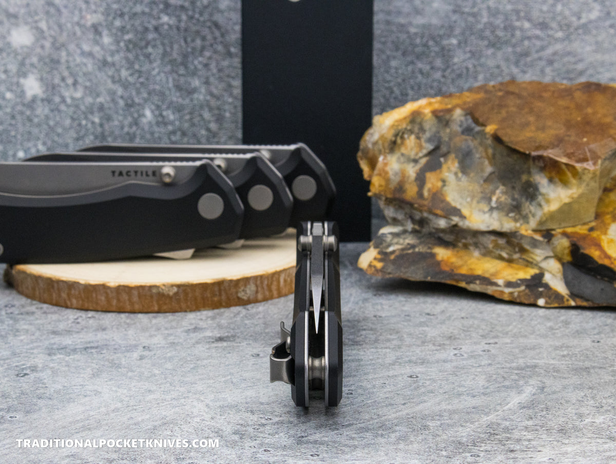 Tactile Knife Co. Chupacabra Black Aluminium Tumbled Magnacut Lynch Northwest Titanium Pocket Clip