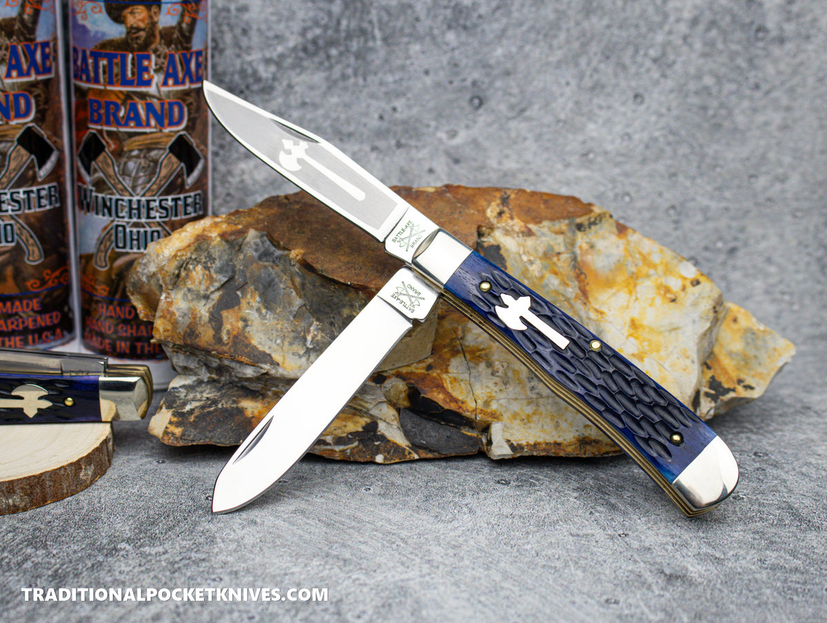 Cooper Cutlery Battle Axe Brand Blue Jigged Bone Trapper (5219BJB)