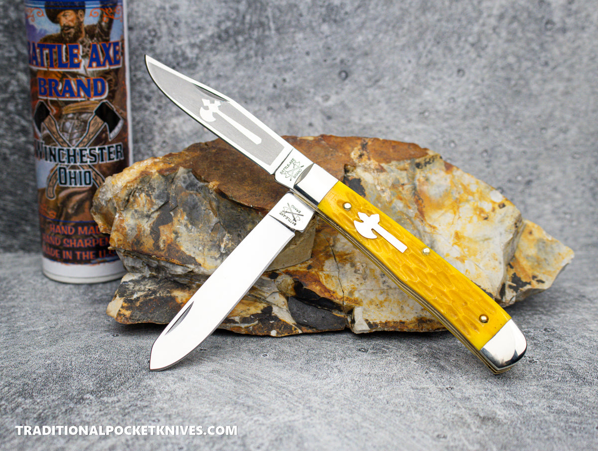 Cooper Cutlery Battle Axe Brand Yellow Jigged Bone Trapper (5219YJB)