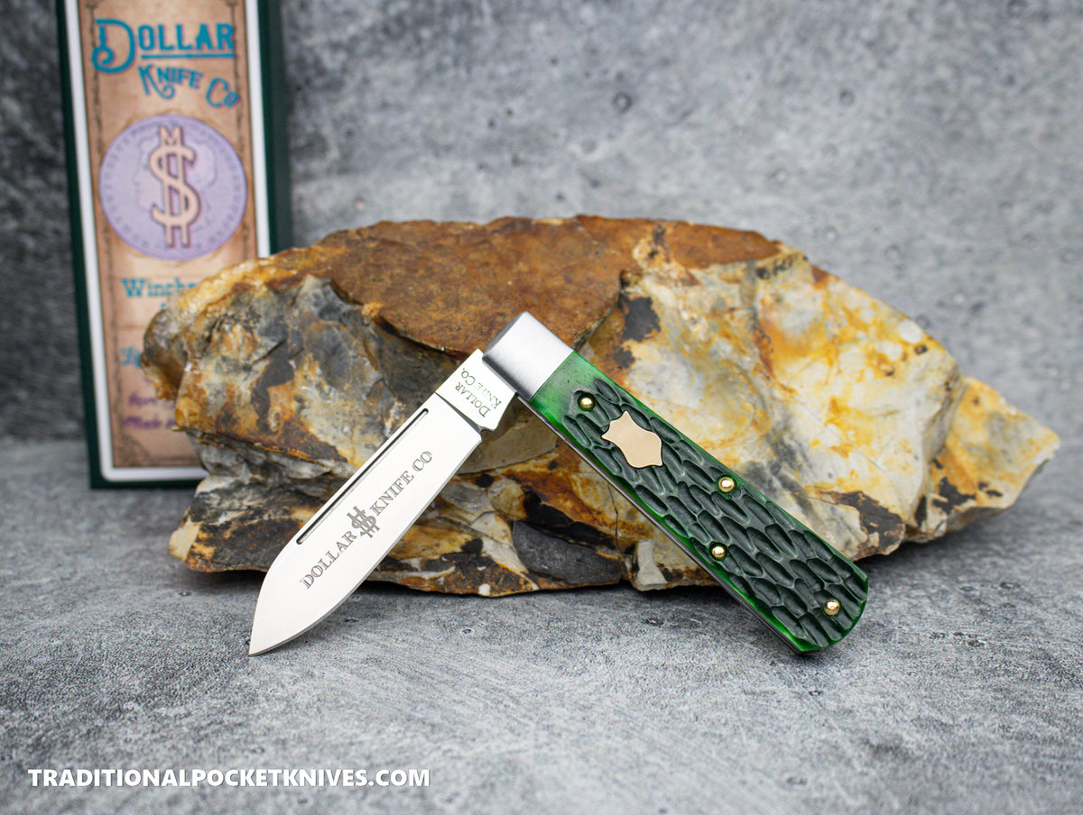 Cooper Cutlery Dollar Knife Co. Green Jigged Bone Mammoth Shield Jack (GJB MS)