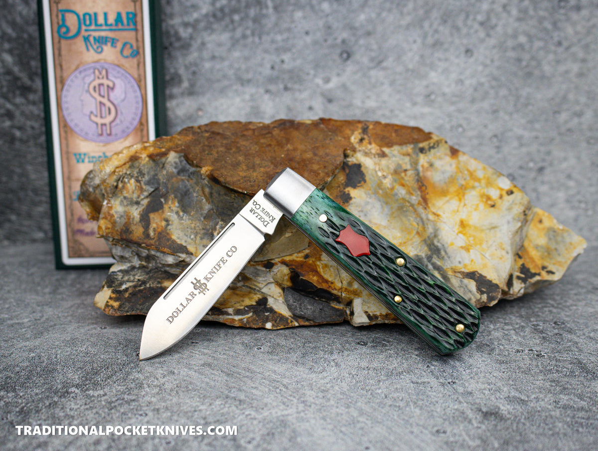 Cooper Cutlery Dollar Knife Co. Green Jigged Bone Red Shield Jack (GJB RS)