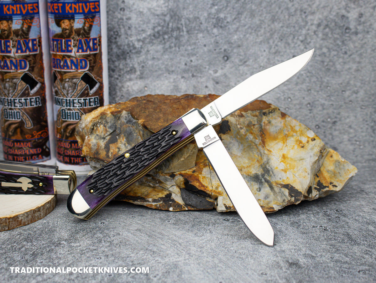 Cooper Cutlery Battle Axe Brand Purple Jigged Bone Trapper (5219PJB)