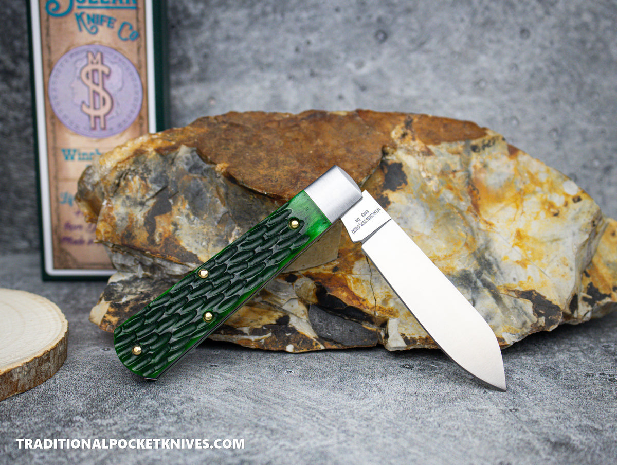 Cooper Cutlery Dollar Knife Co. Green Jigged Bone Mammoth Shield Jack (GJB MS)