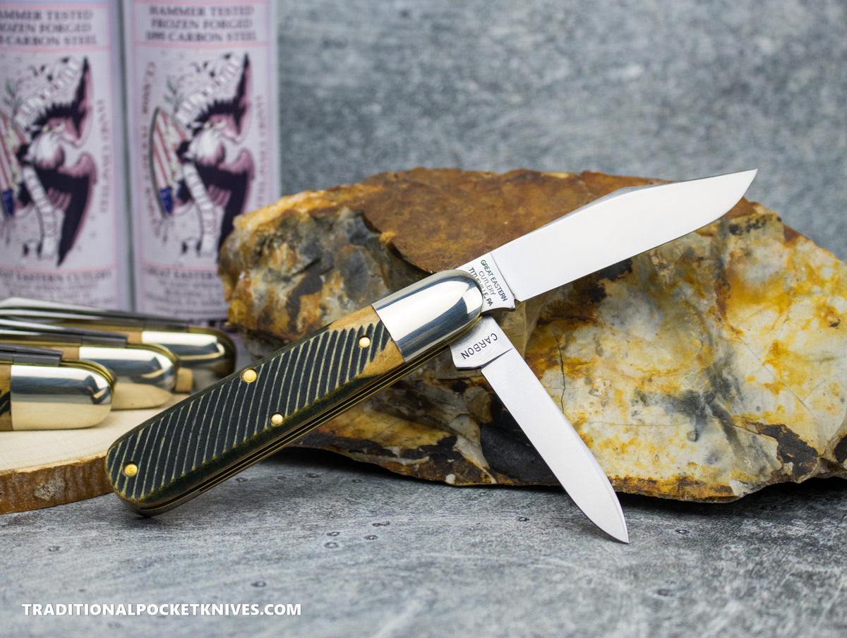 Great Eastern Cutlery #781224 Tidioute Cutlery Bullet End Barlow Woodland Sawcut Richlite