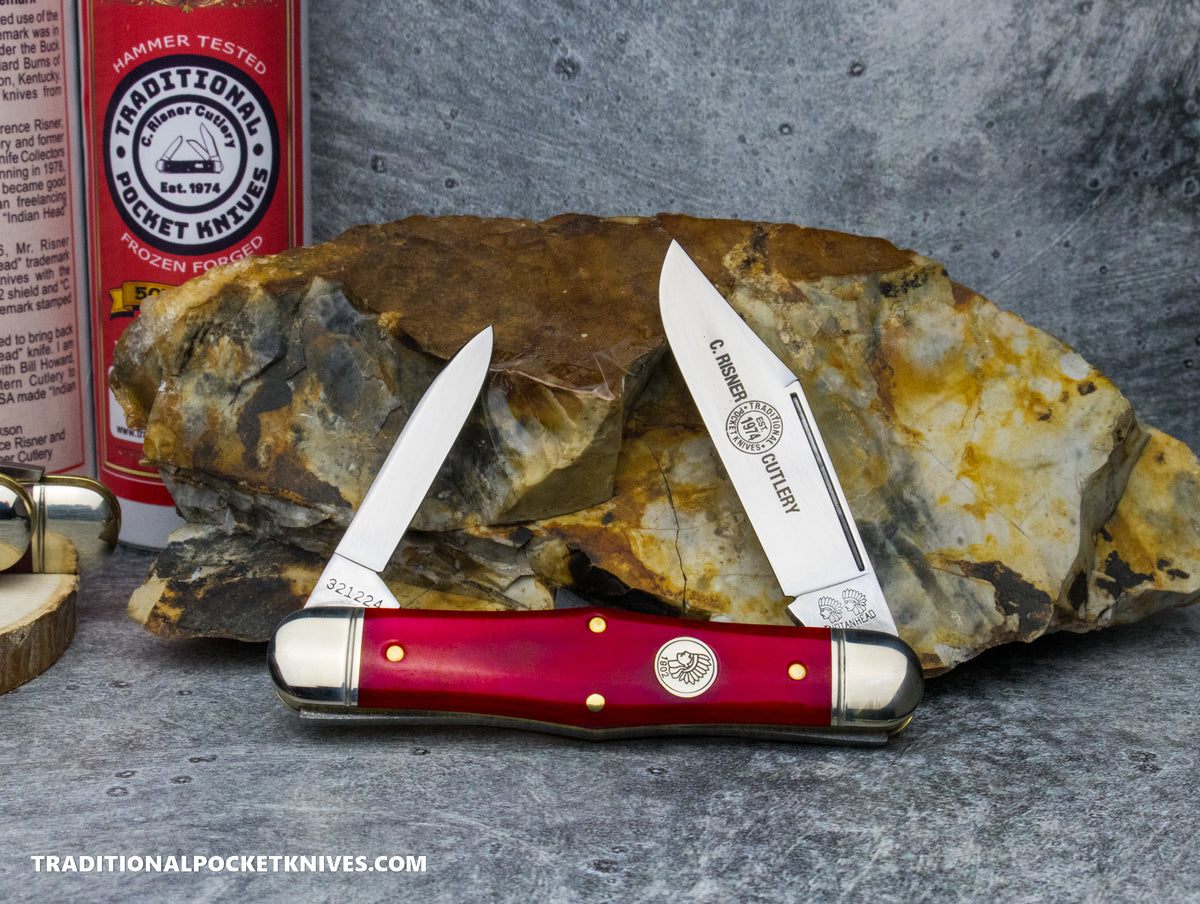 Great Eastern Cutlery #321224 Engineer Special Factory Order: C. Risner Indian Head Smooth Red Camel Bone