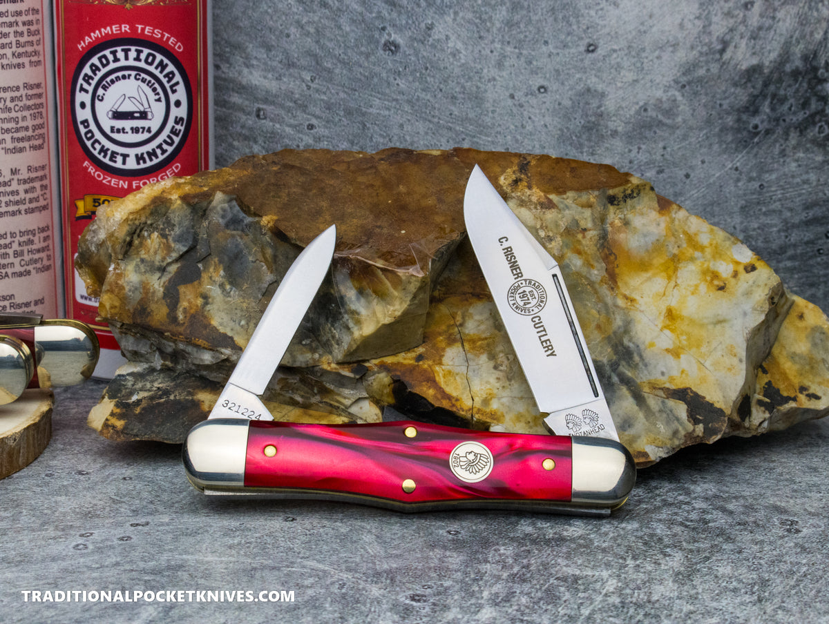 Great Eastern Cutlery #321224 Engineer Special Factory Order: C. Risner Indian Head Red Pearl Acrylic 1 of 7