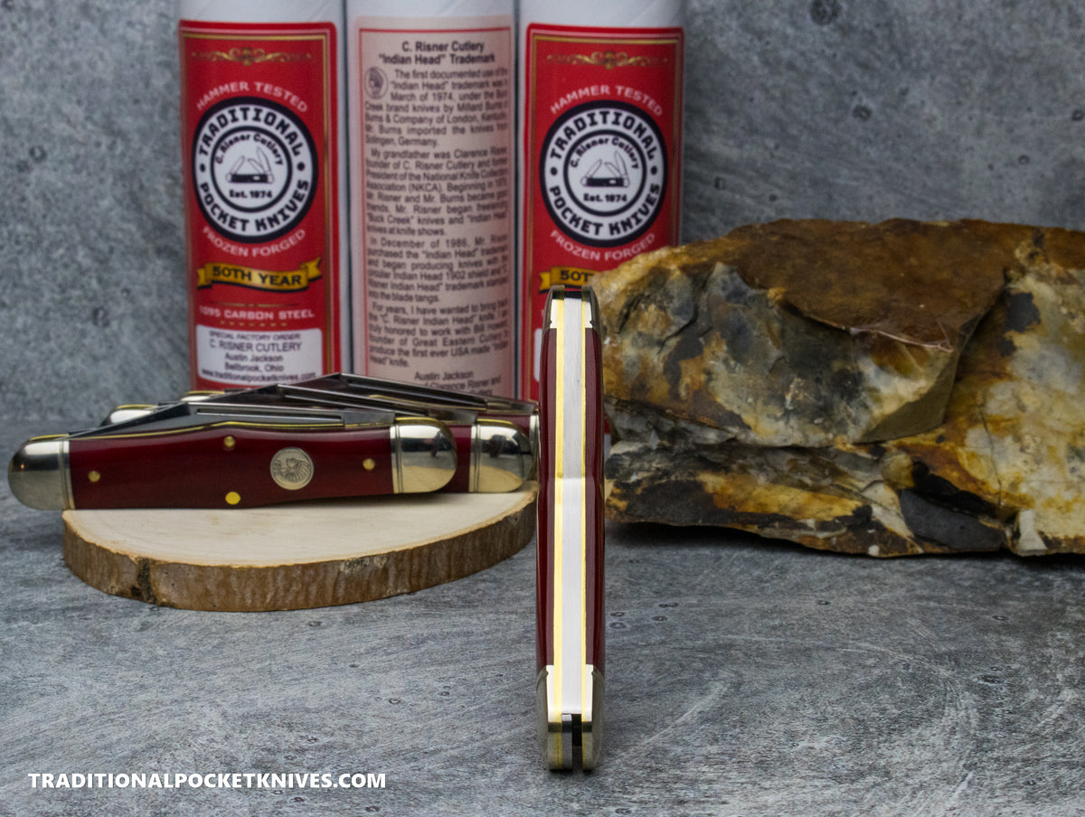 Great Eastern Cutlery #321224 Engineer Special Factory Order: C. Risner Indian Head Smooth Red Camel Bone