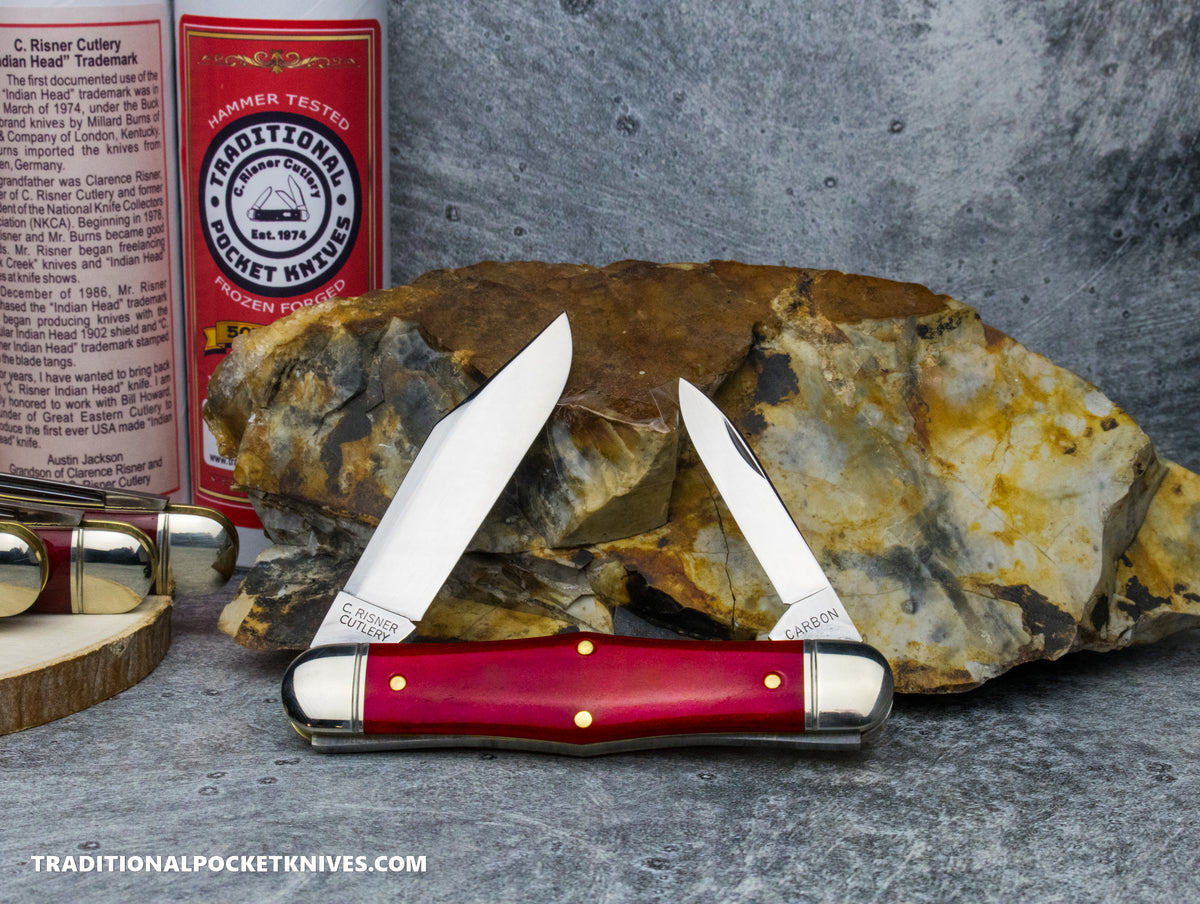 Great Eastern Cutlery #321224 Engineer Special Factory Order: C. Risner Indian Head Smooth Red Camel Bone