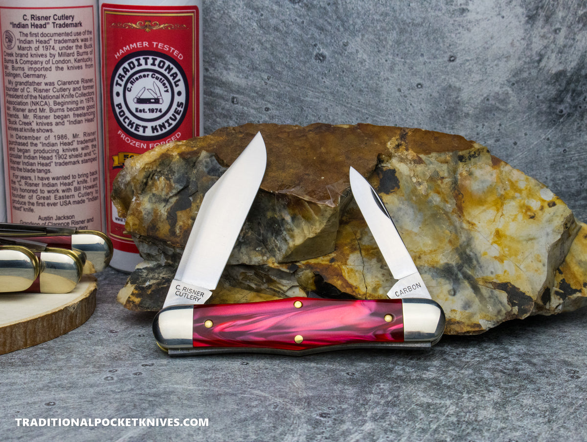 Great Eastern Cutlery #321224 Engineer Special Factory Order: C. Risner Indian Head Red Pearl Acrylic 1 of 7