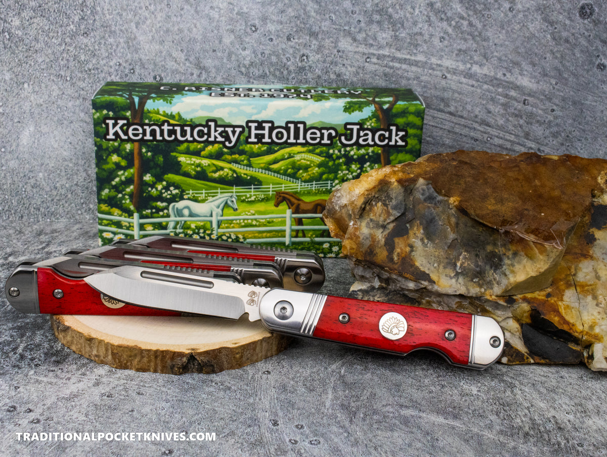 Kentucky Holler Jack: C. Risner Indian Head Smooth Red Speckled Bone - Spearpoint 154CM