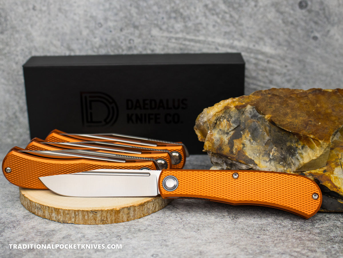 Daedalus Knife Co. &quot;The Lab&quot; Checkered Orange Anodized Aluminum