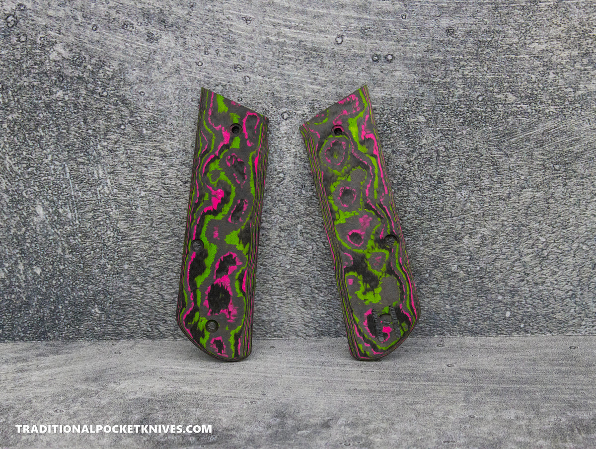 Divo Knives Stout V2: ***LEFTY*** - CamoCarbon Watermelon Sugar Handle Set #1