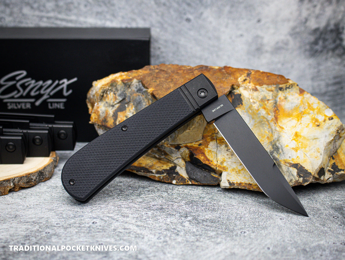 ESNYX Exclusive Silver Line Tarpon Slipjoint Black G10 Mokuti Tarpon Shield M390 (TARSJ-62)