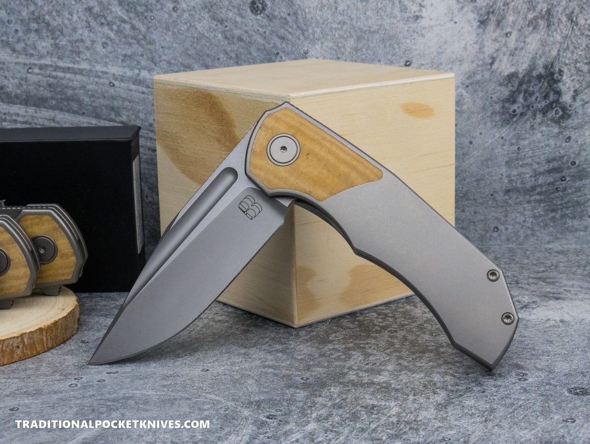 BergBlades Tick Natural White Linen Micarta Sandblast/Stonewash