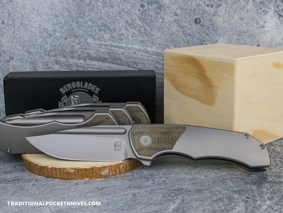 BergBlades Tick Green Micarta Sandblast/Stonewash