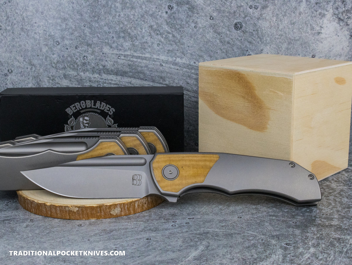 BergBlades Tick Natural White Linen Micarta Sandblast/Stonewash