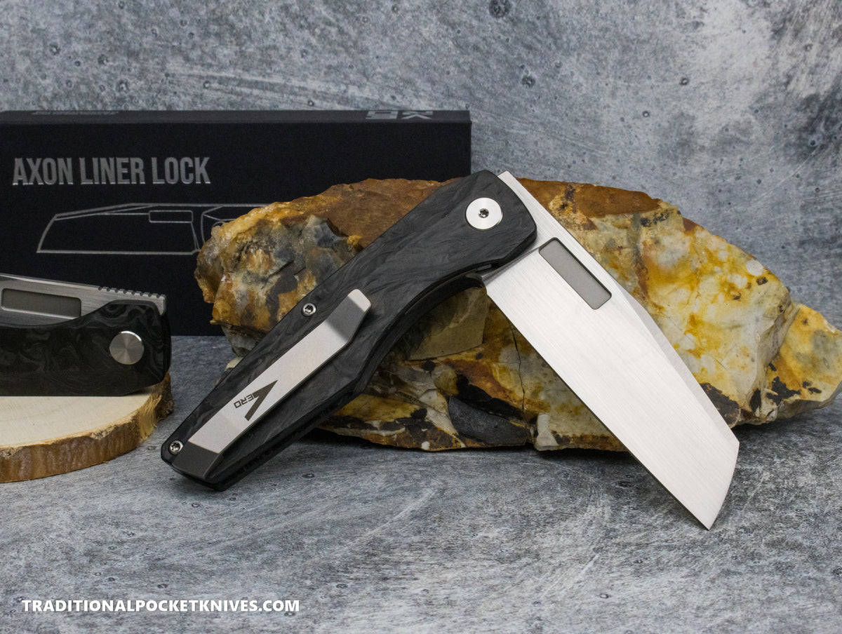 Vero Engineering: Axon Liner Lock - Marbled Carbon Fiber M390 Hand Satin