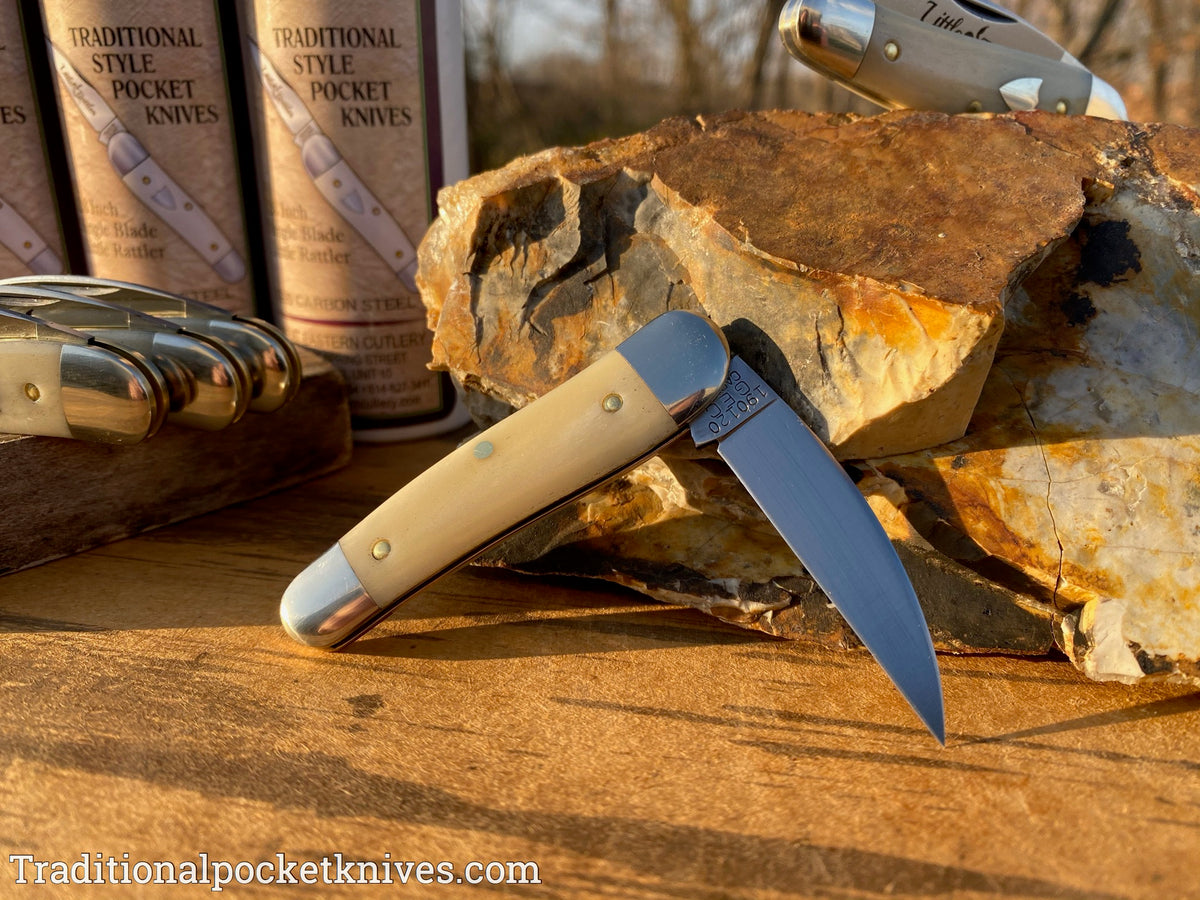 Great Eastern Cutlery #190120 Tidioute Cutlery Little Rattler Smooth White Bone
